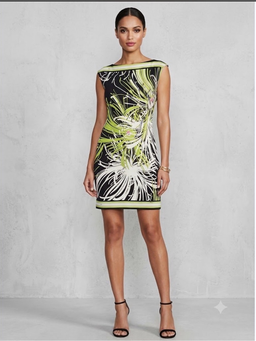 Emilio Pucci Lionel Sheath Abstract Boat Neckline Silk Jersey Dress Sz 42 US6